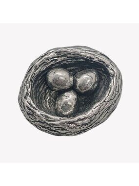 Vintage Pewter Bird's Nest Brooch 1" Silver Color
